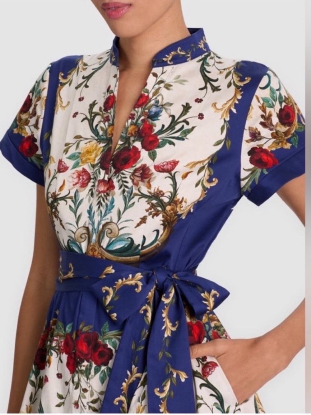 Alice + Olivia Blue & White Floral Mandarin-Collar Mini Dress - Picture 4 of 8